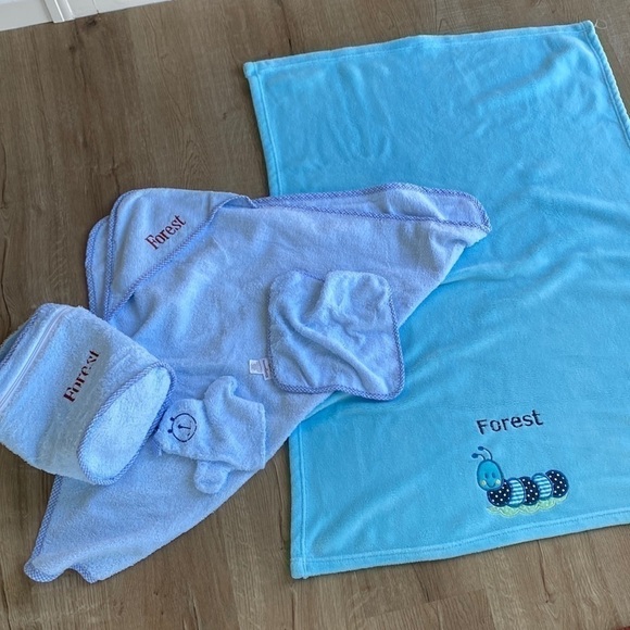 Forest Name Personalized Toddler Blue Baby Blanket and Towel Set - Picture 1 of 7